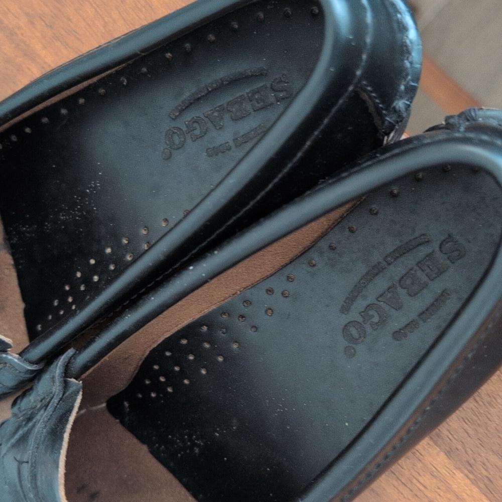 Sebago Black Leather Slip-On Loafers shoes Size 5.5 - Picture 2 of 8